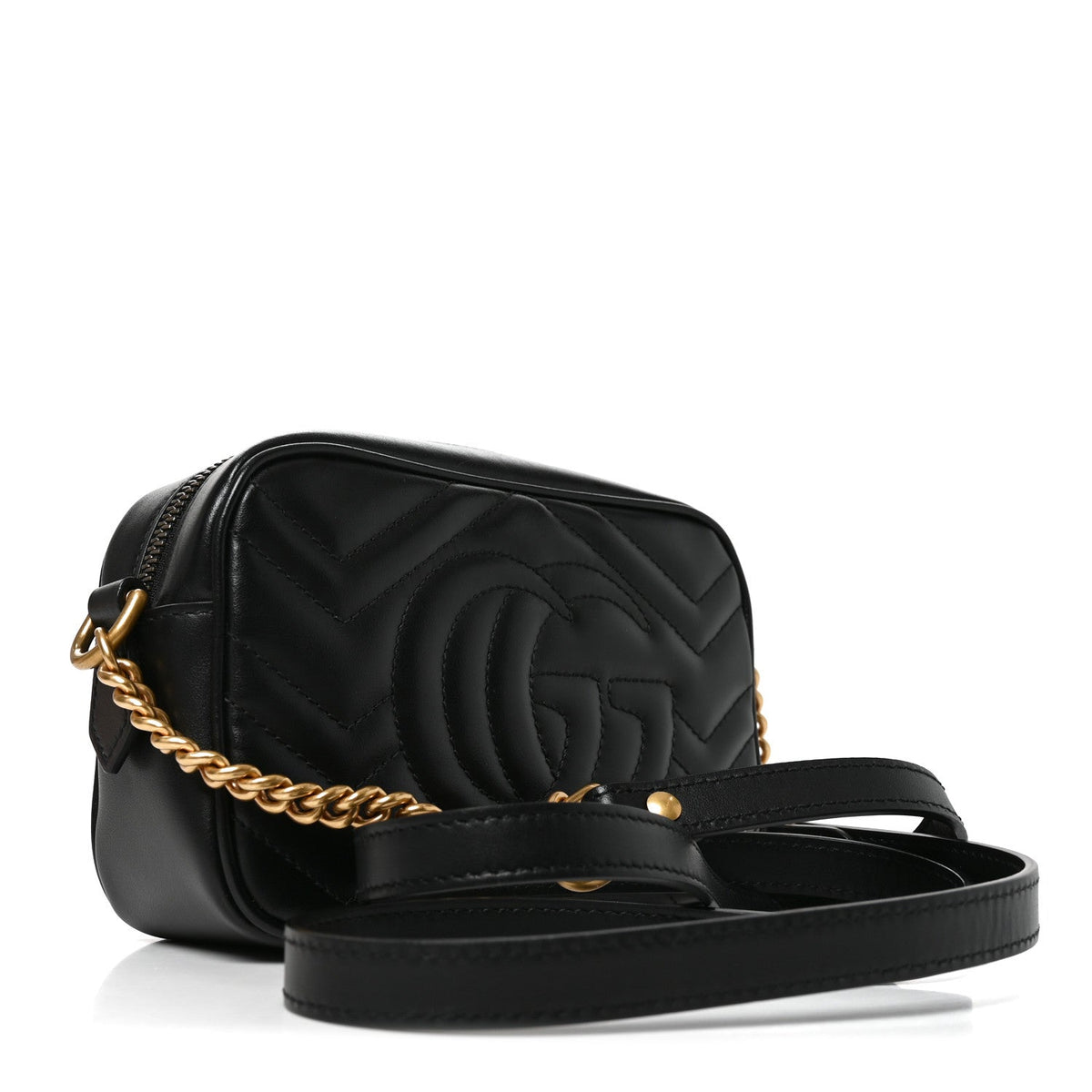 Calfskin Matelasse Mini GG Marmont Chain Shoulder Bag Black