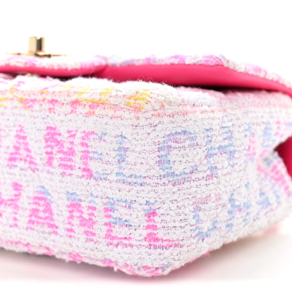 Tweed Quilted Enamel CC Logo Mini Rectangular Flap Pink Multicolor