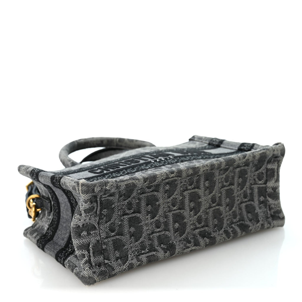 Oblique Denim Mini Book Tote With Strap Grey Multicolor