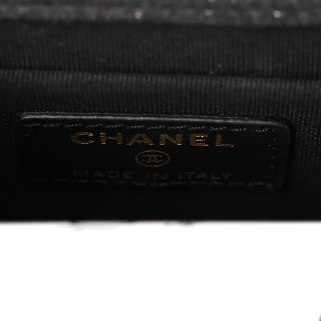 Denim Quilted Double You Card Holder On Chain Black Golden