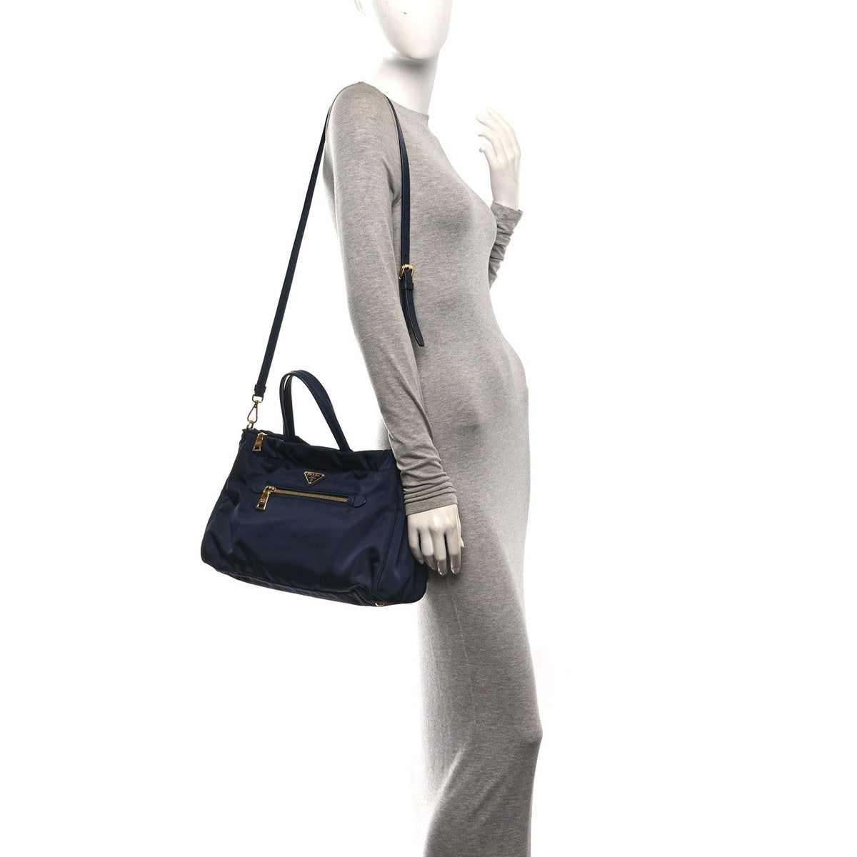 Tessuto Nylon Saffiano Vela Tote Bleu
