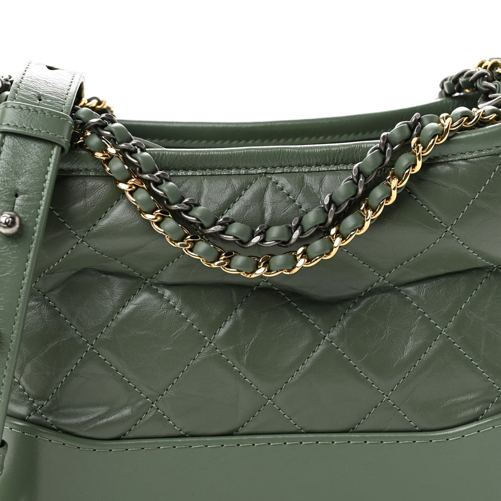 Aged Calfskin Quilted Small Gabrielle Hobo Dark Green