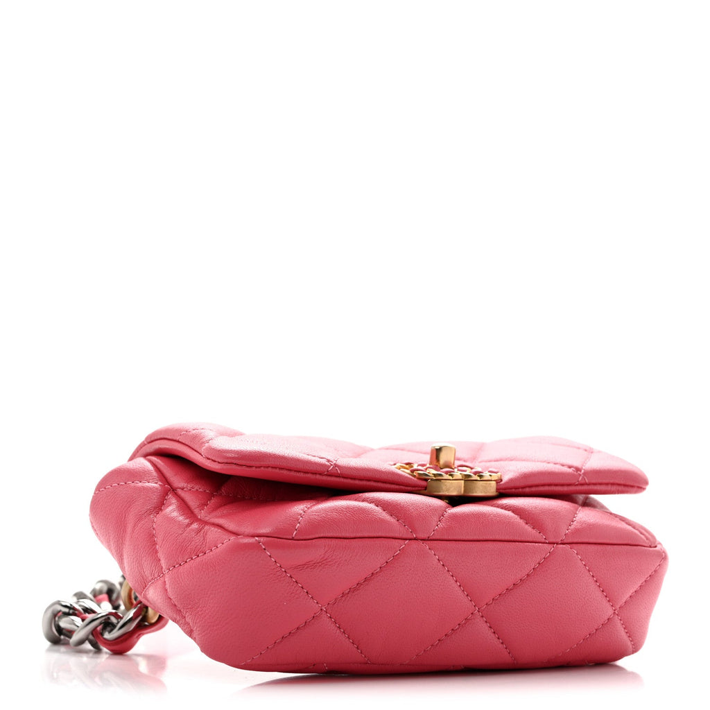 Lambskin Quilted Chanel 19 Waist Bag Pink
