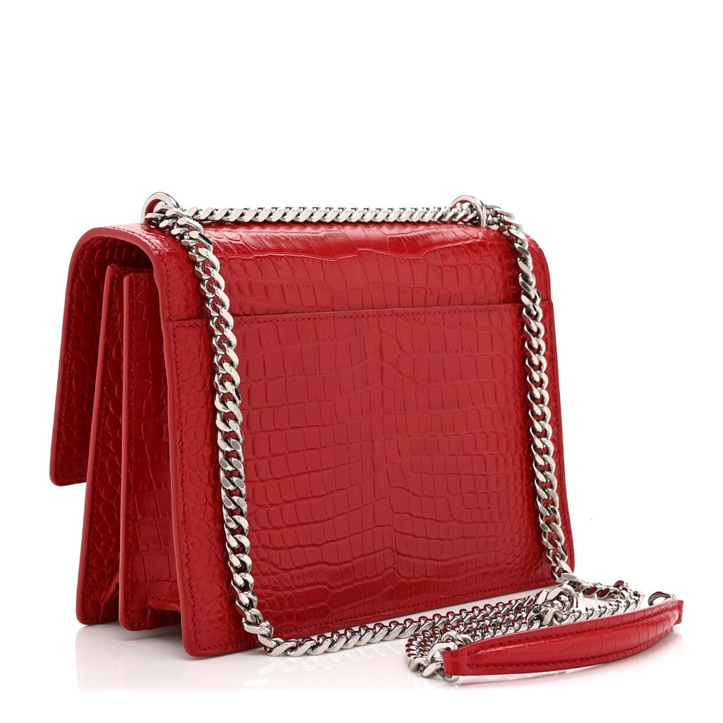 Calfskin Crocodile Embossed Medium Monogram Sunset Rouge Eros