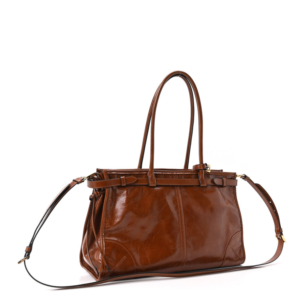 Glossy Calfskin Triangle Large Bonnie Shoulder Bag Palissandro