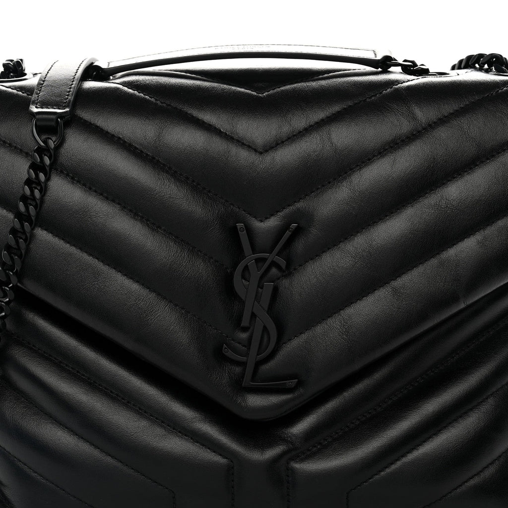 Calfskin Y Quilted Monogram Monochrome Medium Loulou Chain Satchel Black
