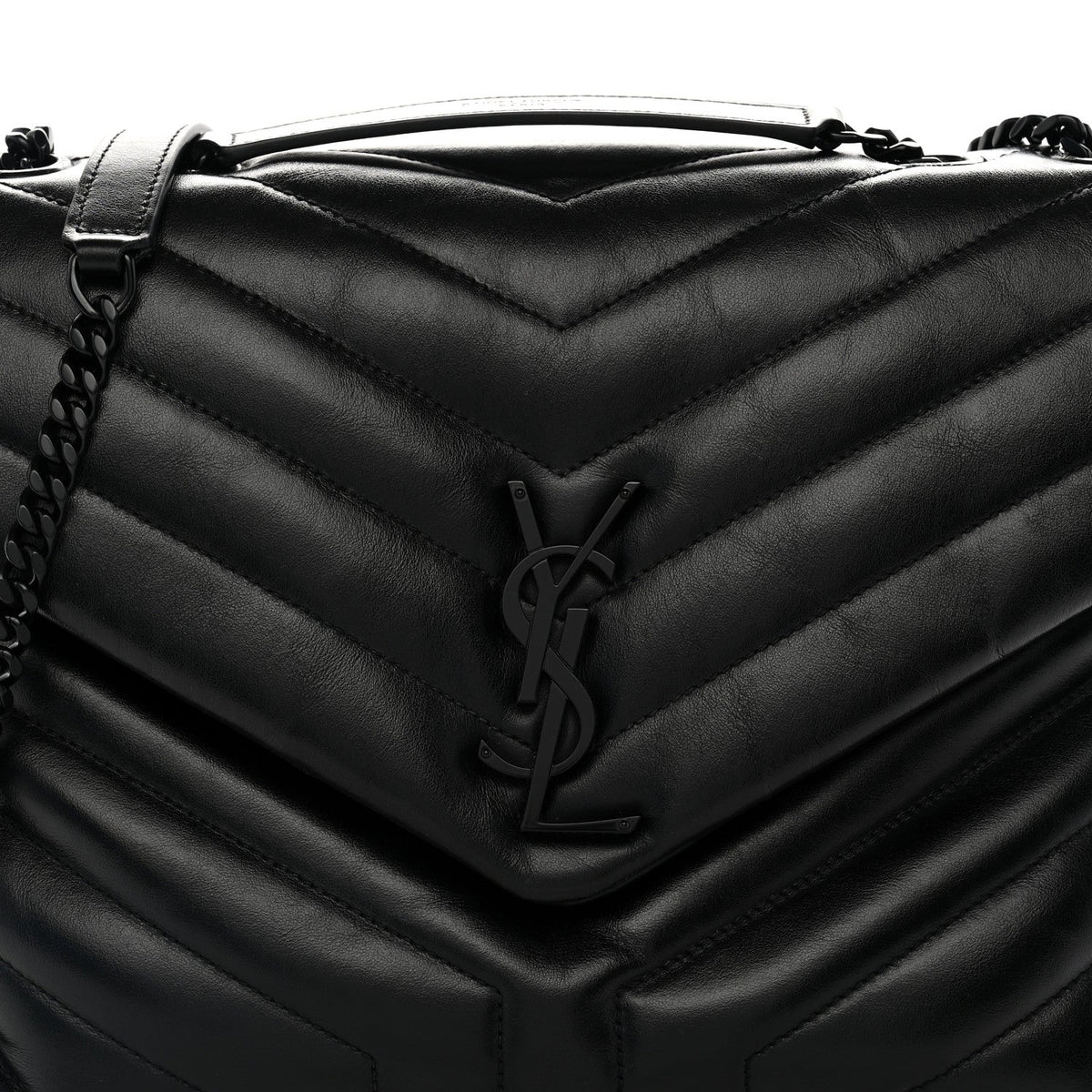 Calfskin Y Quilted Monogram Monochrome Medium Loulou Chain Satchel Black