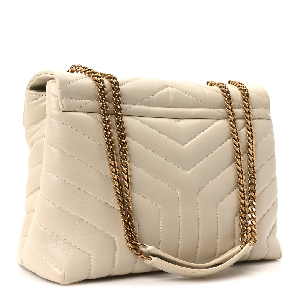 Calfskin Y Quilted Monogram Medium Loulou Chain Satchel Crema Soft