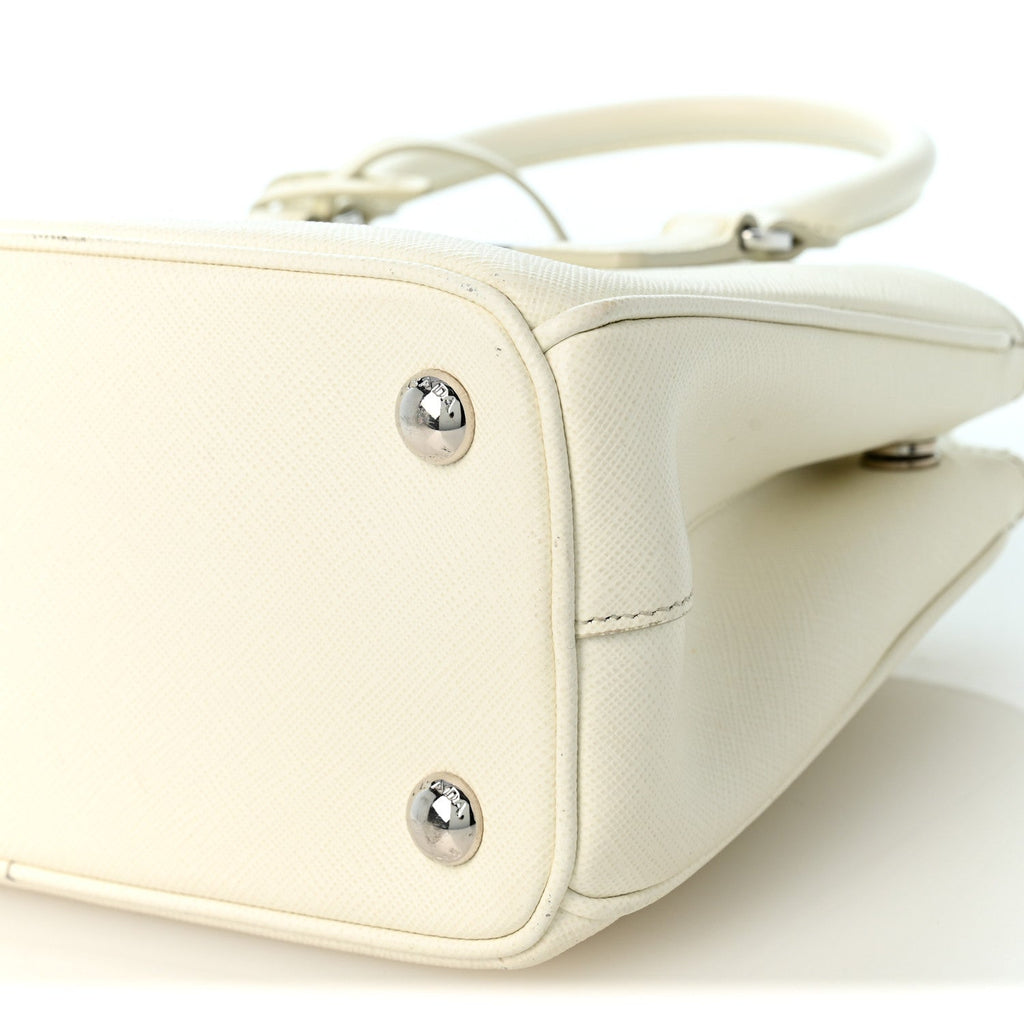 Saffiano Lux Micro Galleria Shoulder Bag White