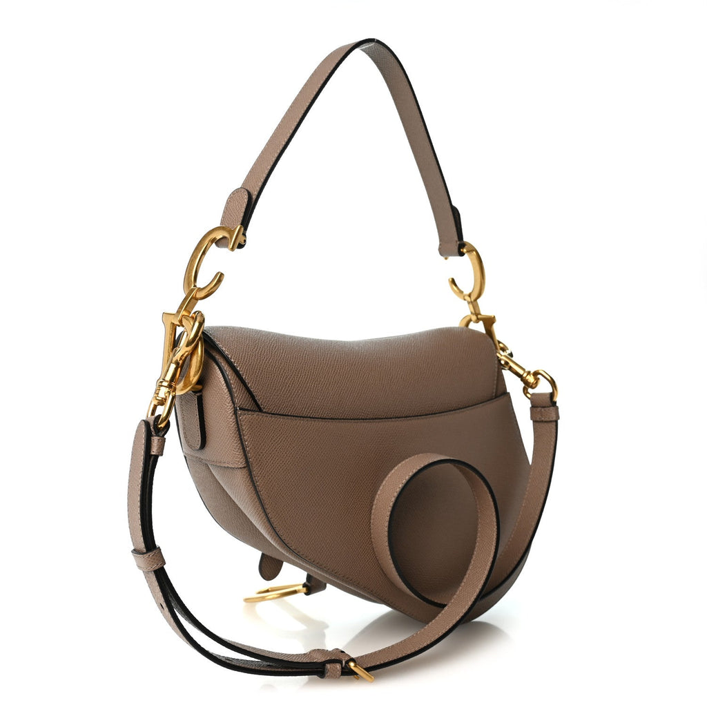 Grained Calfskin Saddle Bag With Strap Warm Taupe