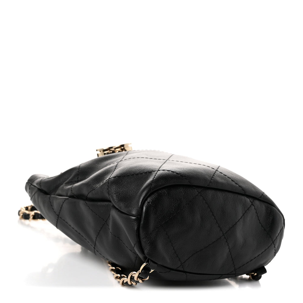 Calfskin Quilted Drawstring Backpack Black