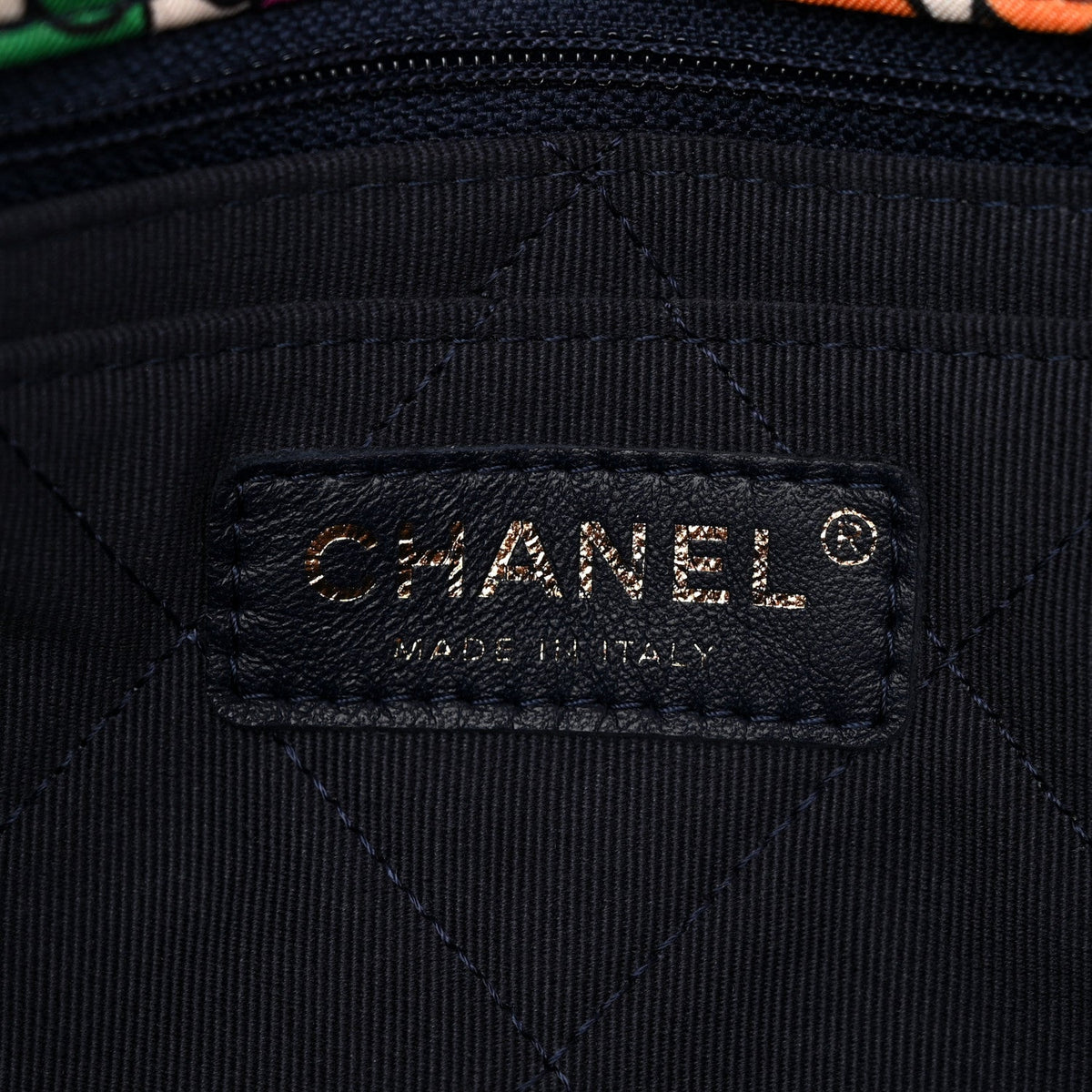 Printed Fabric Quilted Logo Single Flap Bag Multicolor