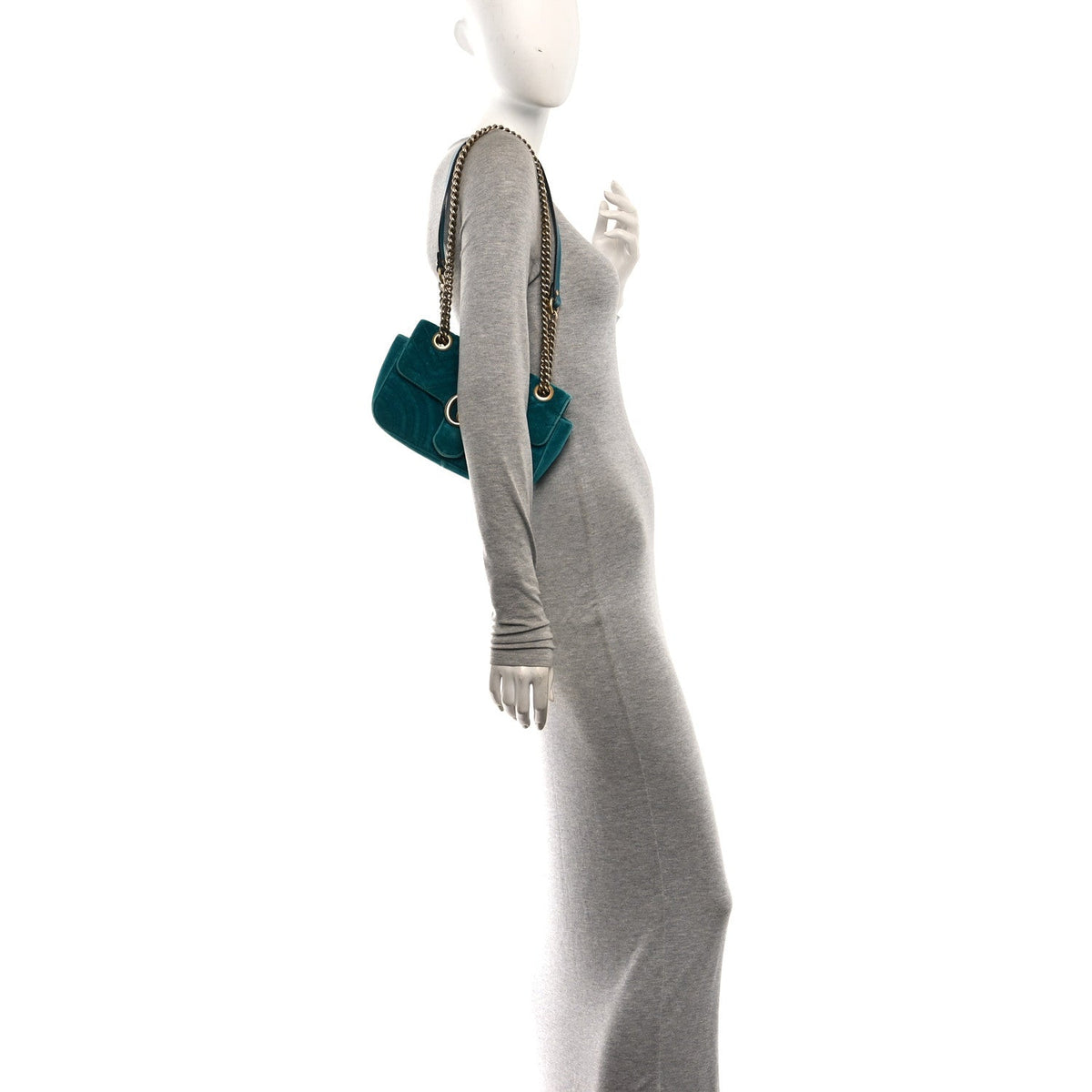 Velvet Matelasse Mini GG Marmont Shoulder Bag Pavone Cyan