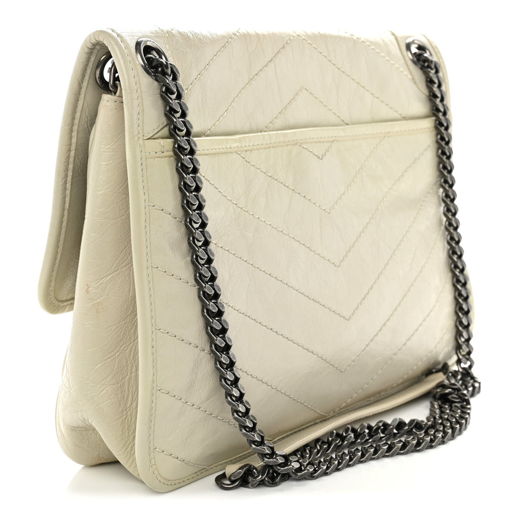 Crinkled Calfskin Matelasse Monogram Medium Niki Chain Satchel Ivory
