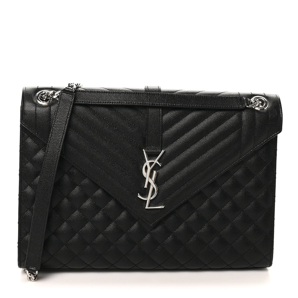 Grain De Poudre Textured Mixed Matelasse Large Triquilt Monogram Satchel Black