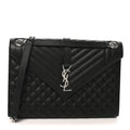Grain De Poudre Textured Mixed Matelasse Large Triquilt Monogram Satchel Black