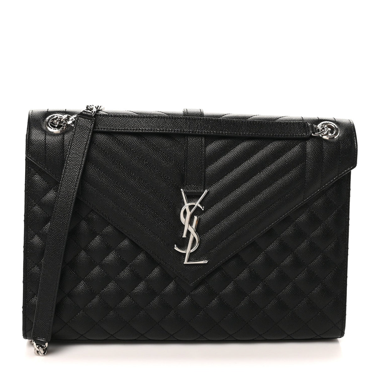 Grain De Poudre Textured Mixed Matelasse Large Triquilt Monogram Satchel Black