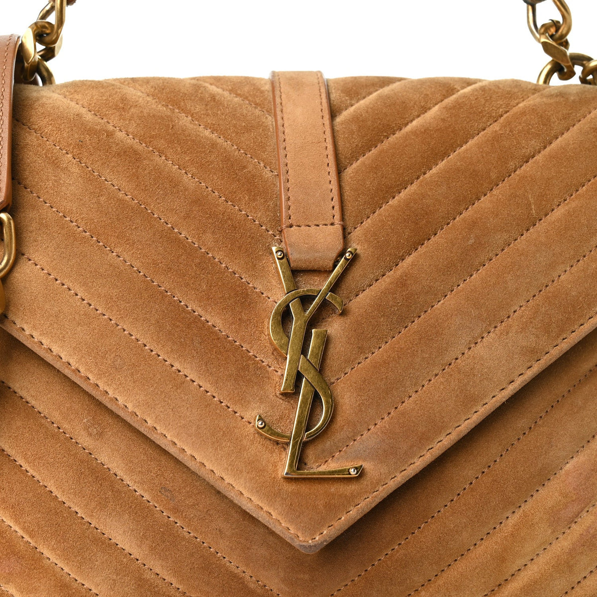 Suede Matelasse Chevron Monogram Medium College Bag Cinnamon