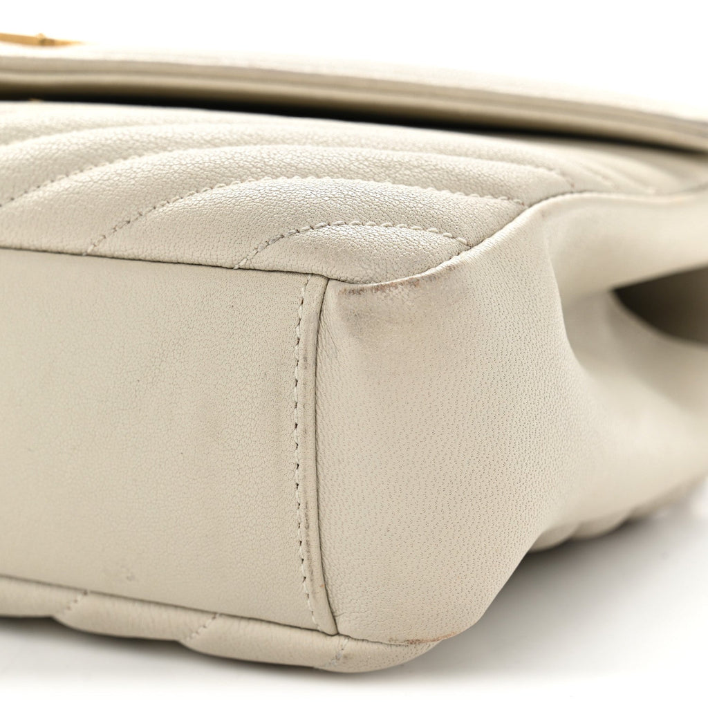 Sheepskin Matelasse Chevron Monogram Medium College Bag Crema Soft