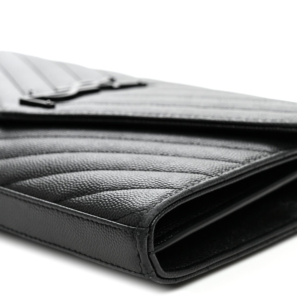 Grain De Poudre Matelasse Chevron Monogram Monochrome Chain Wallet Black