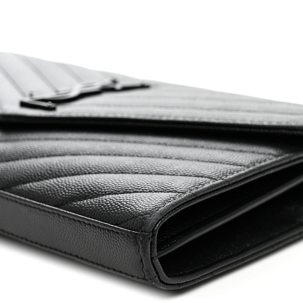 Grain De Poudre Matelasse Chevron Monogram Monochrome Chain Wallet Black