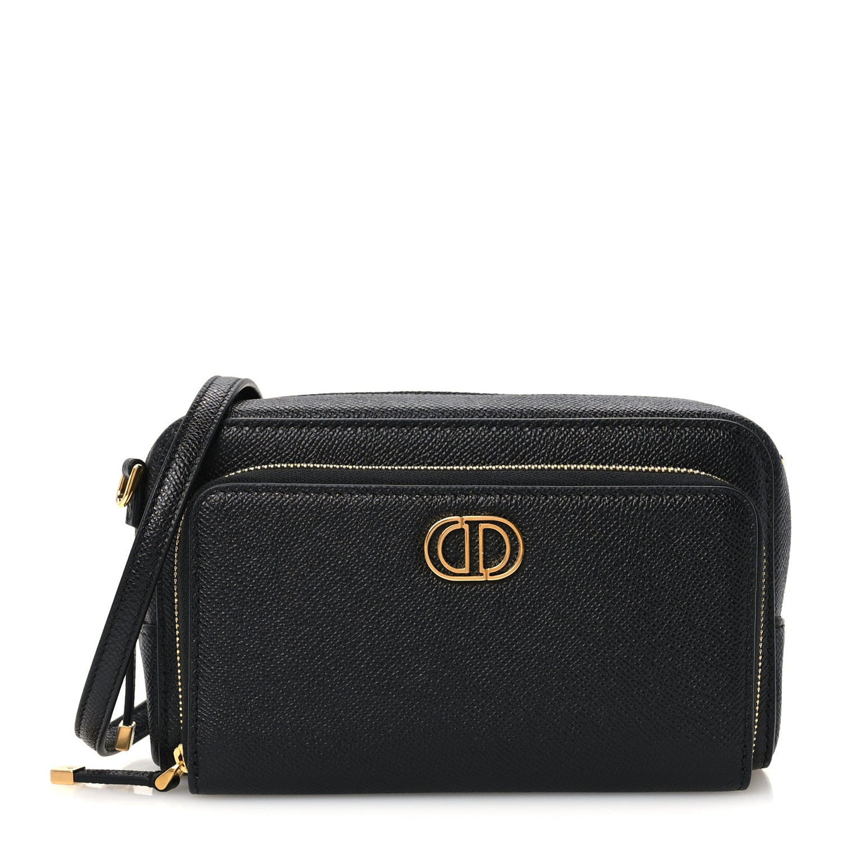 Grained Calfskin Caro Double Pouch Black
