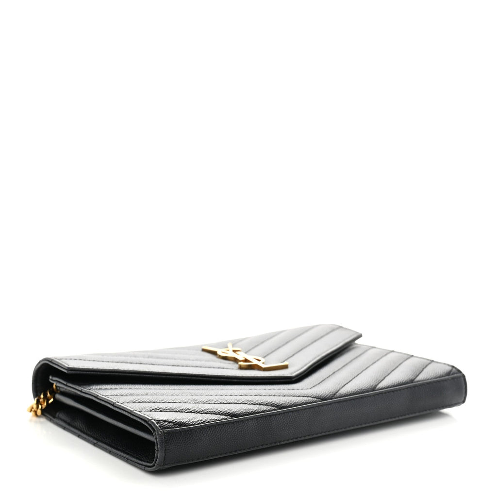 Grain De Poudre Matelasse Chevron Monogram Chain Wallet Black