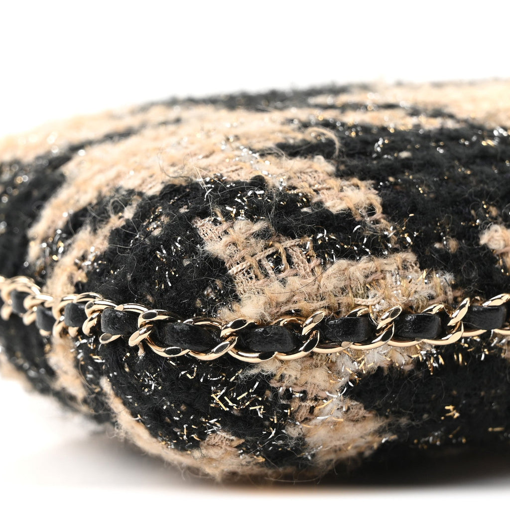 Tweed Chain Around Phone Holder Beige Black