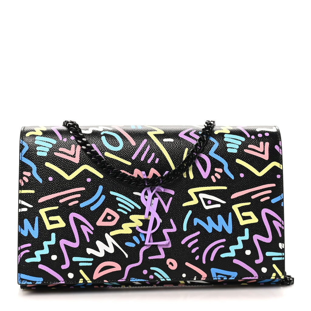 Grain De Poudre Medium Classic Monogram Multicolor Graphic Print Chain Wallet Black