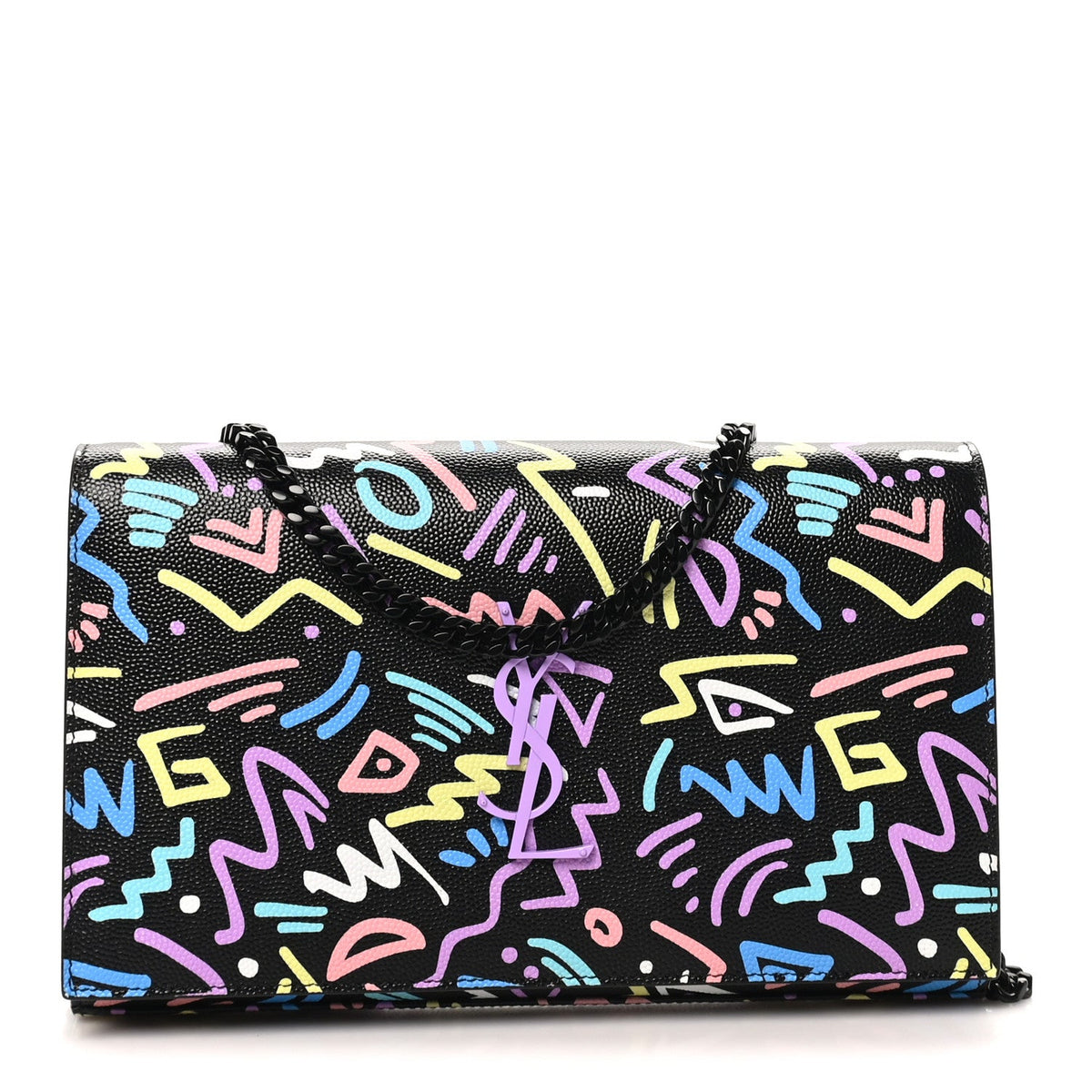 Grain De Poudre Medium Classic Monogram Multicolor Graphic Print Chain Wallet Black