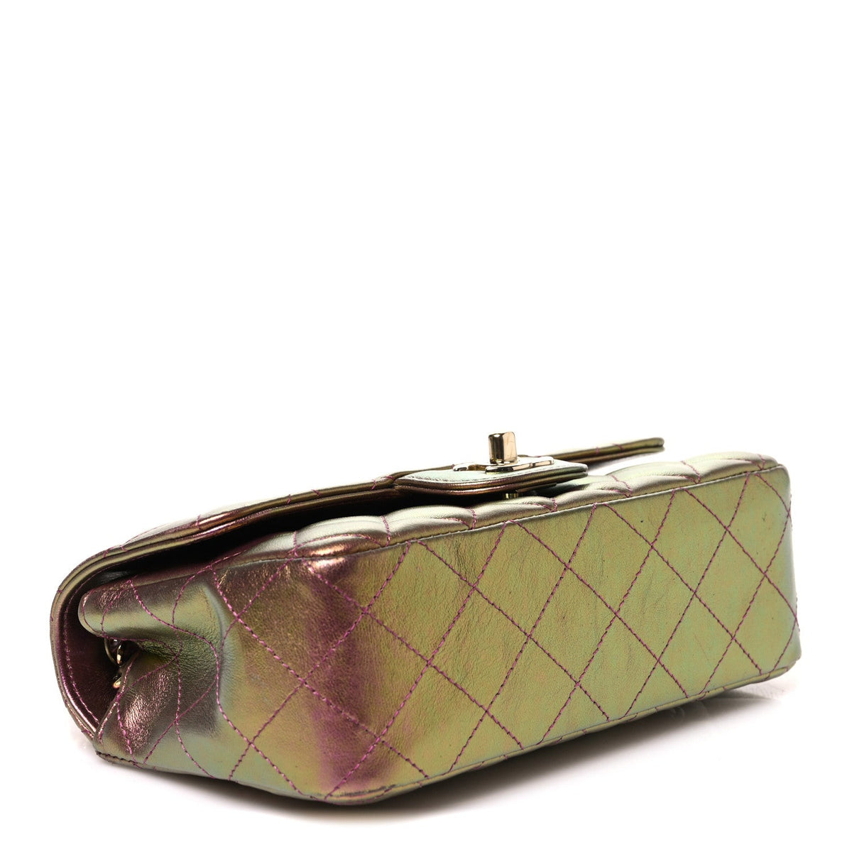 Iridescent Lambskin Quilted Mini Rectangular Flap Purple