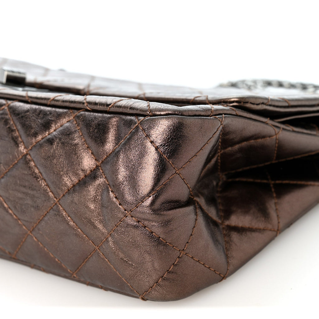 Metallic Aged Calfskin Quilted 2.55 Reissue 227 Flap Dark Brown