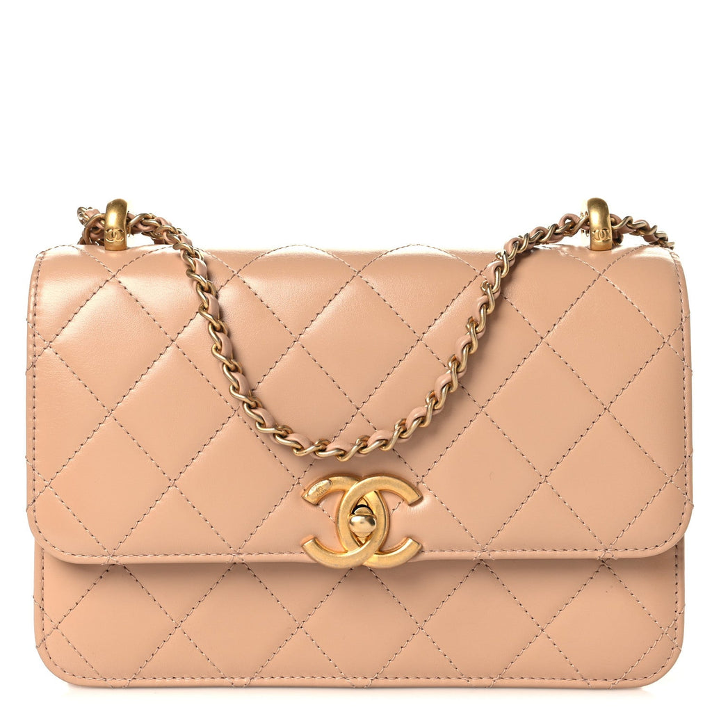 Calfskin Quilted Perfect Fit Flap Beige