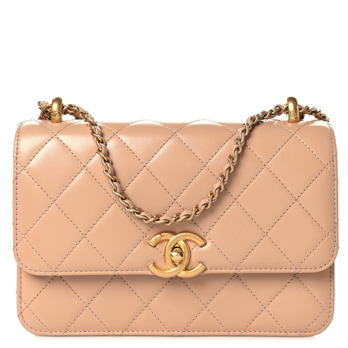 Calfskin Quilted Perfect Fit Flap Beige