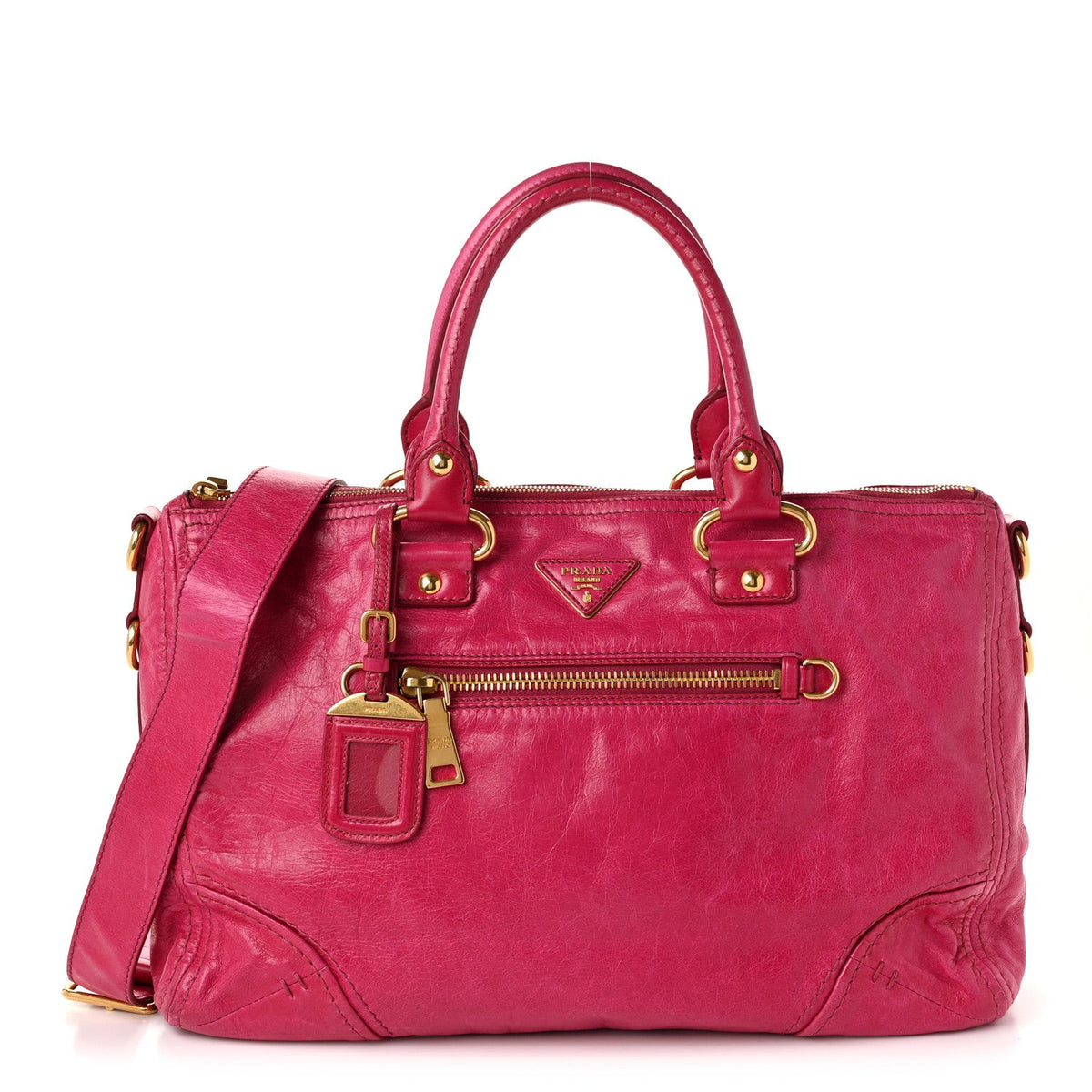 Vitello Shine Zip Tote Pink