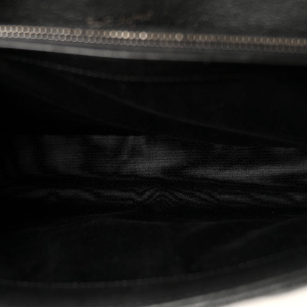 Sheepskin Matelasse Chevron Monogram Large College Satchel Black
