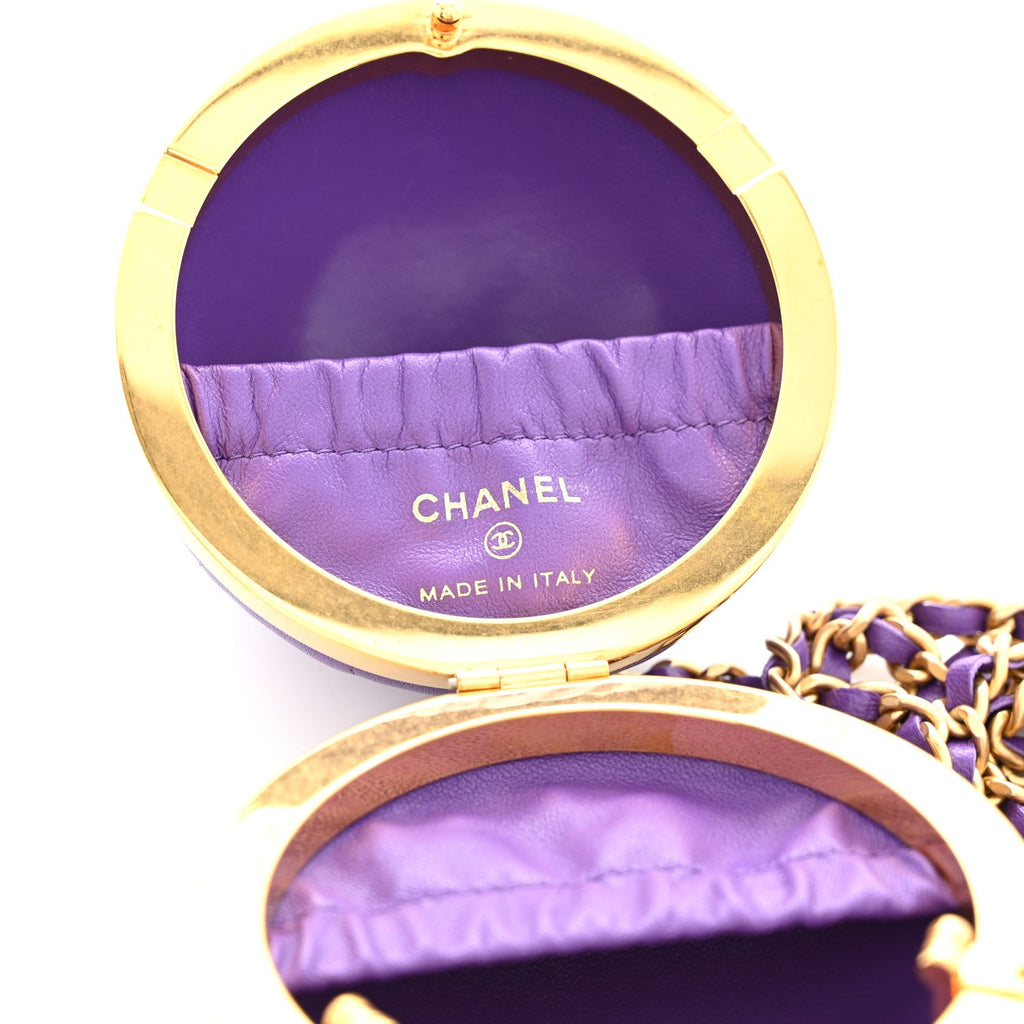 Lambskin Quilted Sphere Minaudiere Chain Clutch Purple