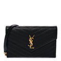 Grain De Poudre Matelasse Chevron Monogram Envelope Chain Wallet Black