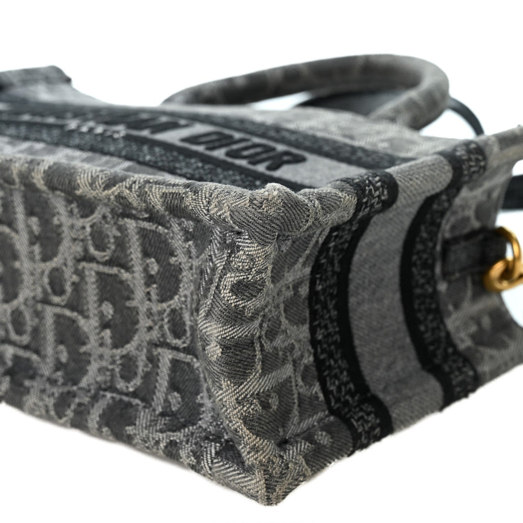 Oblique Denim Mini Book Tote With Strap Grey Multicolor