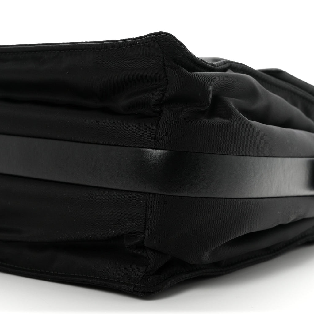 Re-Nylon Vitello Padded Large Traveler Flap Shoulder Bag Black