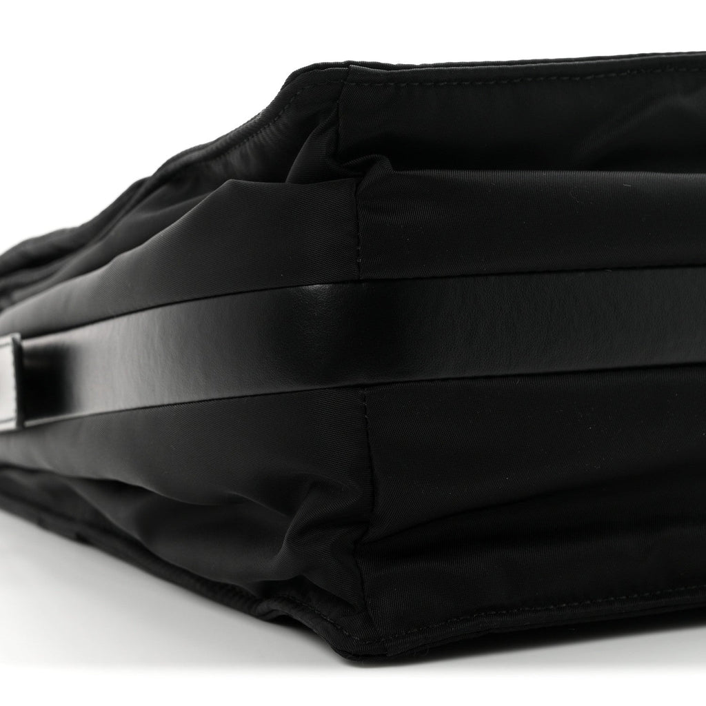 Re-Nylon Vitello Padded Large Traveler Flap Shoulder Bag Black