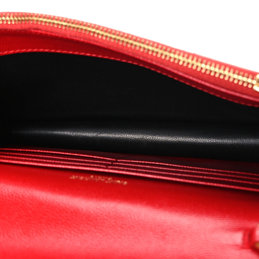 Grain De Poudre Matelasse Chevron Monogram Envelope Chain Wallet Bandana Red