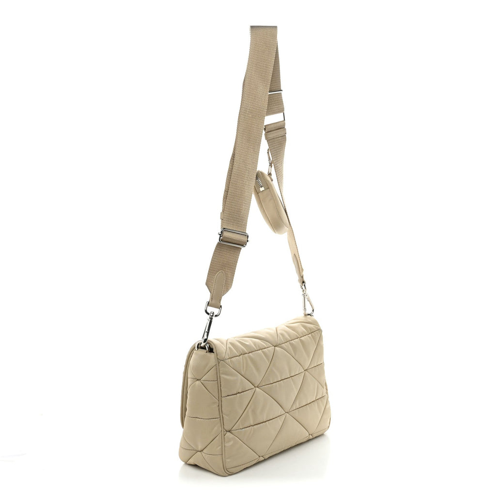 Re-Nylon Quilted Padded Flap Shoulder Bag Deserto