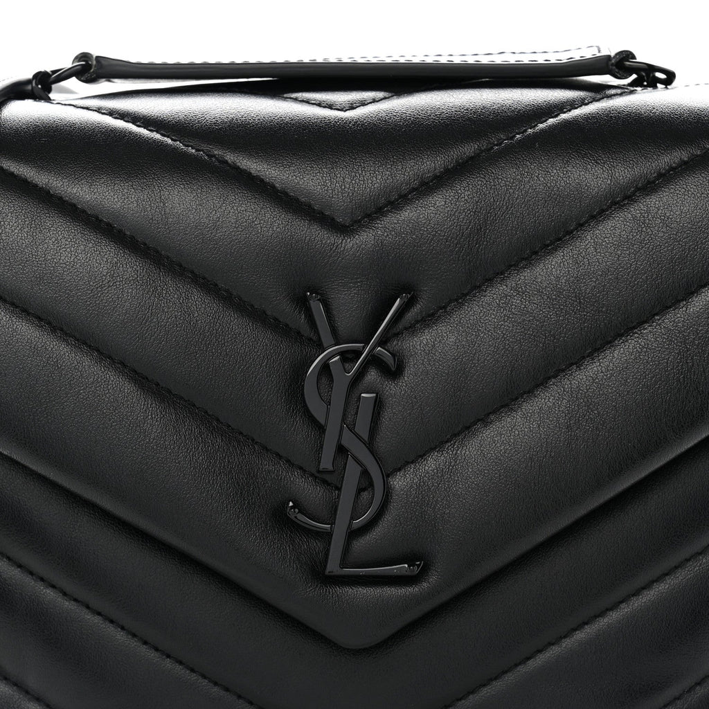 Calfskin Y Quilted Monogram Monochrome Small Loulou Chain Satchel Black