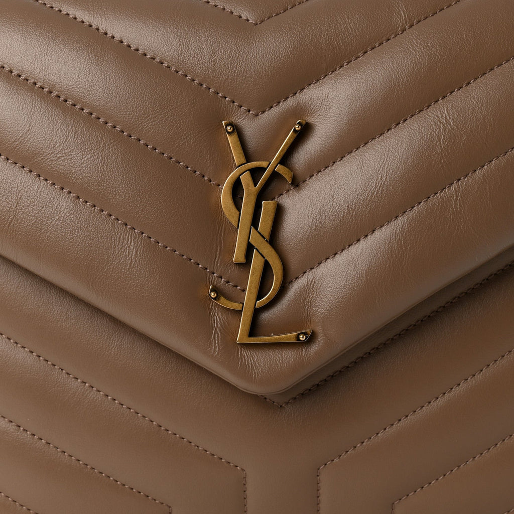 Calfskin Y Quilted Monogram Medium Loulou Chain Satchel Dark Beige