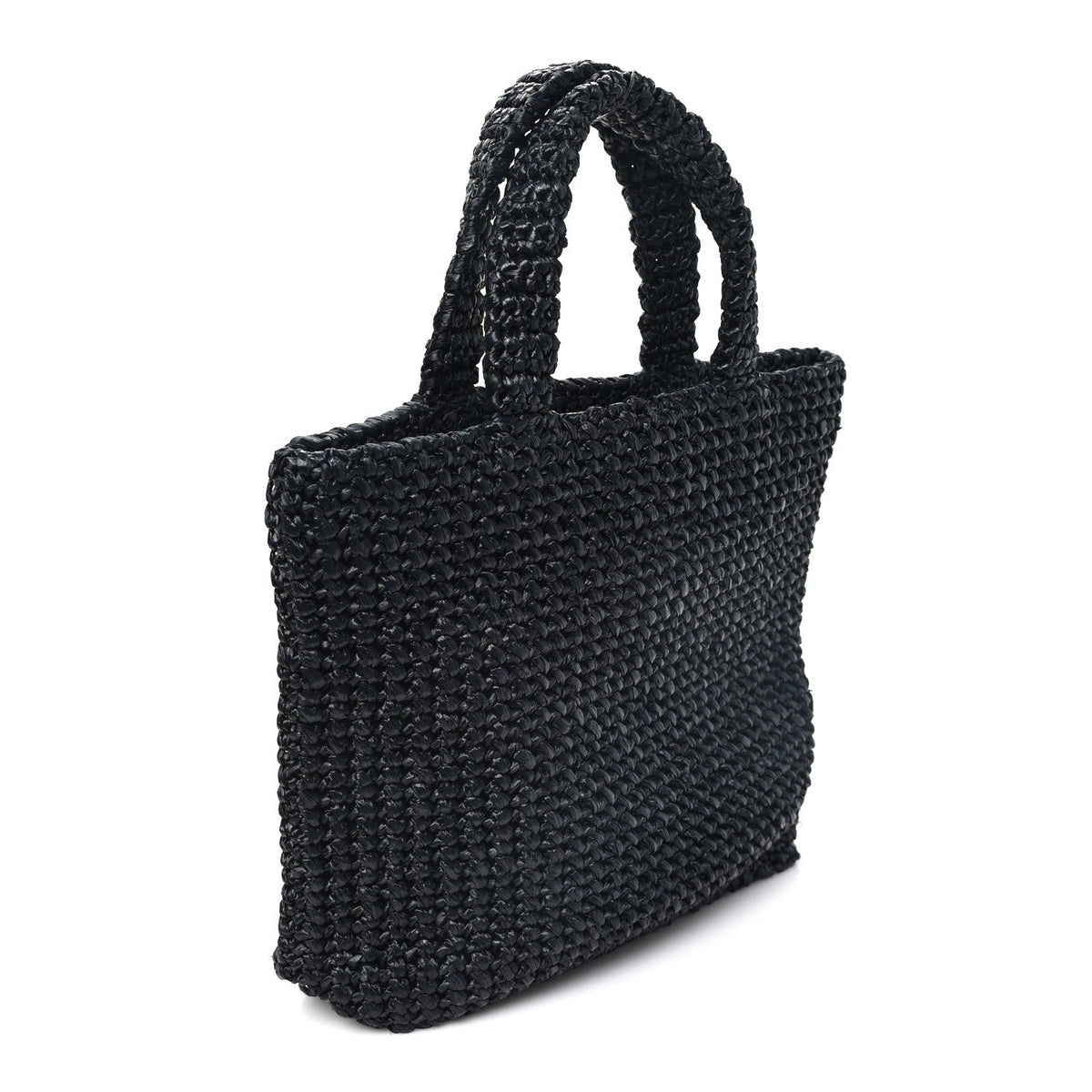 Yarn Raffia Effect Crochet Small Logo Tote Black