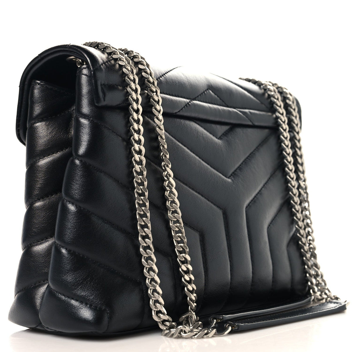 Calfskin Y Quilted Monogram Small Loulou Chain Satchel Black