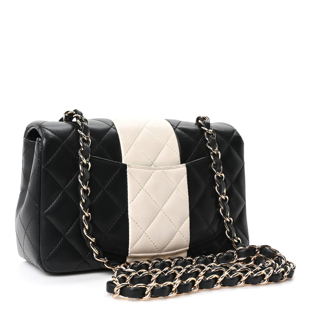 Lambskin Quilted Mini Rectangular Flap Black White