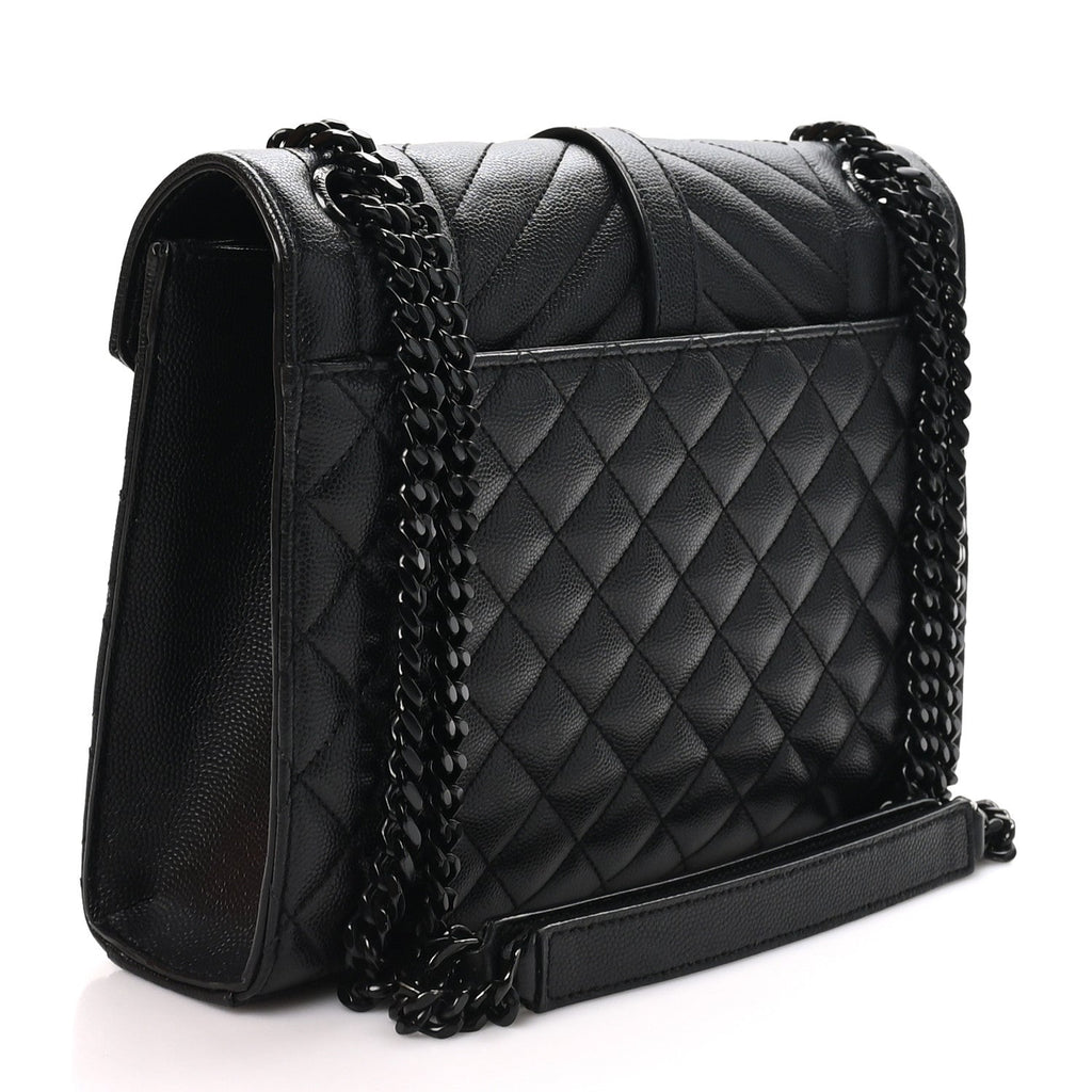 Grain De Poudre Textured Mixed Matelasse Triquilt Medium Monogram Monochrome Satchel Black