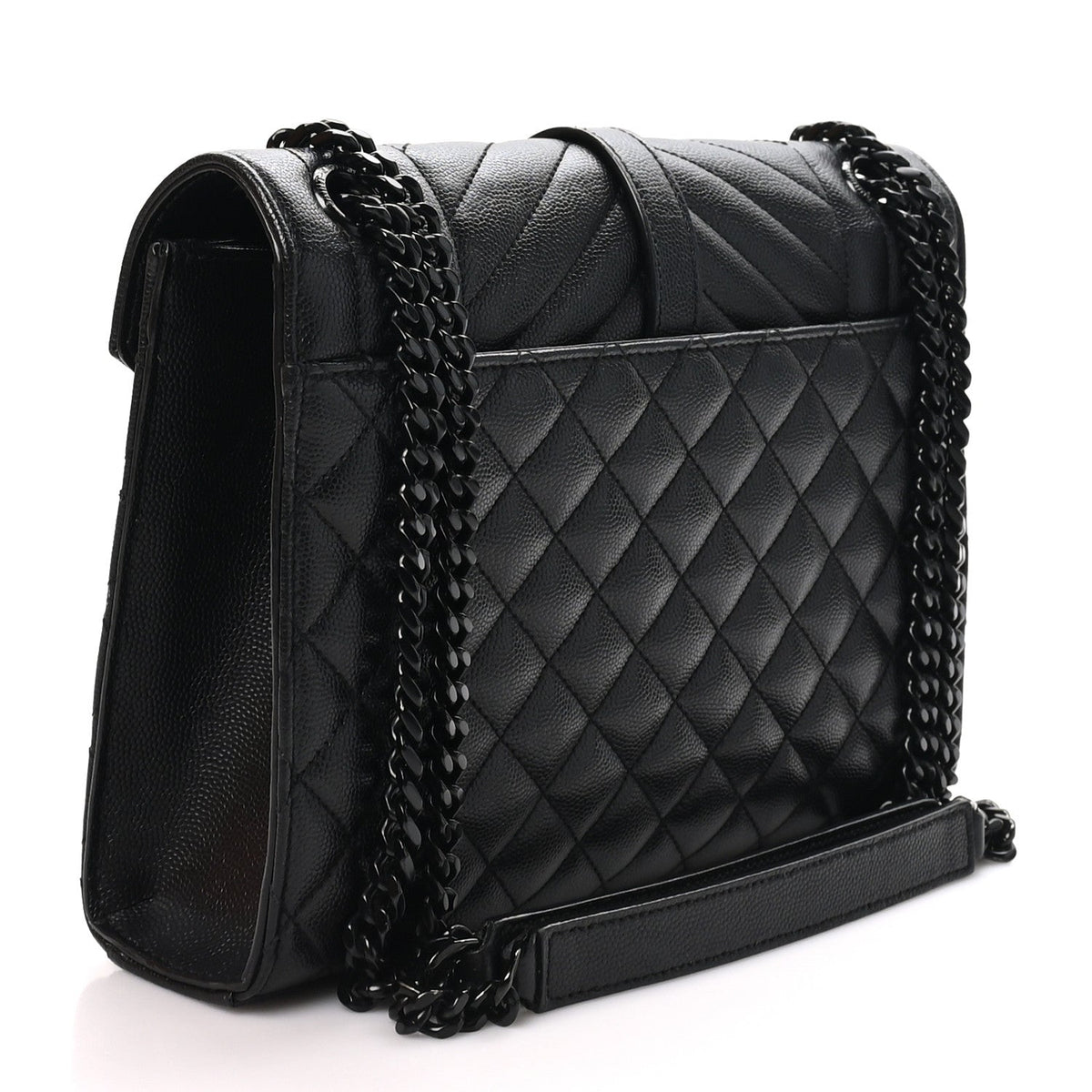 Grain De Poudre Textured Mixed Matelasse Triquilt Medium Monogram Monochrome Satchel Black
